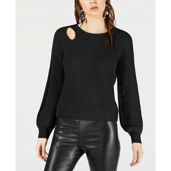 BAR III Black Super‎ Soft Keyhole Ribbed Knit Sweater Top Large NEW - Picture 1 of 2